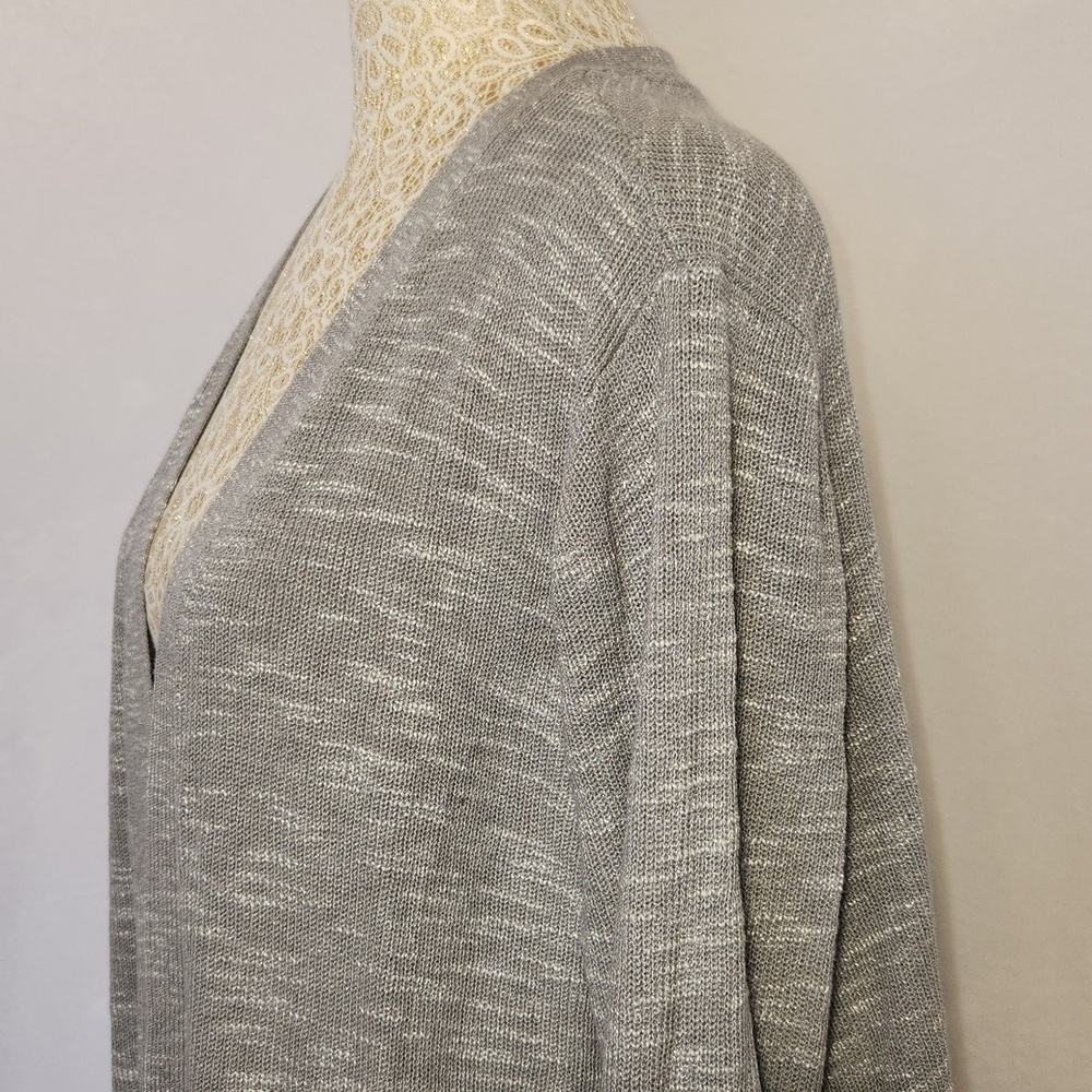 J Jill Women's Size L Gray Open Front Long Sleeve Cotton Linen Blend Cardigan - Picture 4 of 12